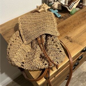 Straw Woven Tan Backpack Bag